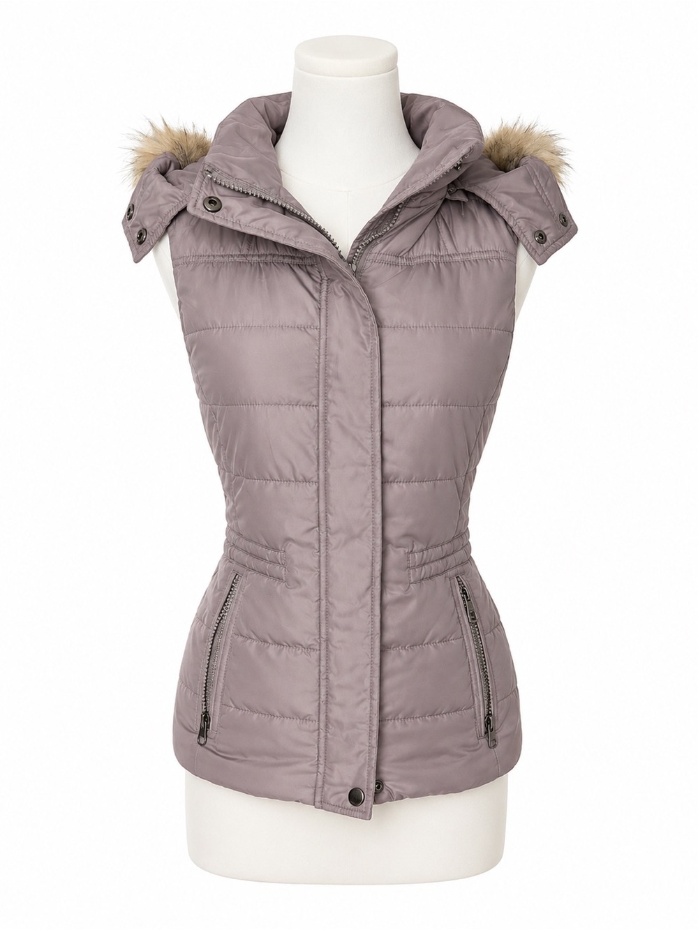 American Rag Quilted Hooded Puffer Vest in Mauve